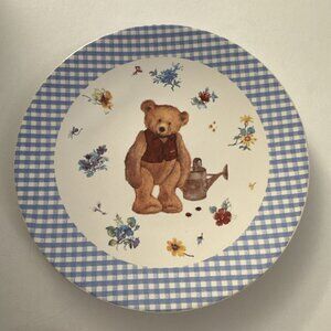 Mary Hamilton 1997 Bear Watering Can Blue Gingham Plate Blue Bird MM5